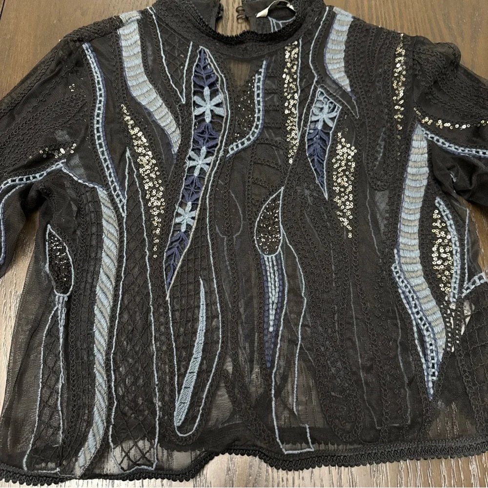 Zara Black Sheer Embroidered Top - Picture 3 of 7